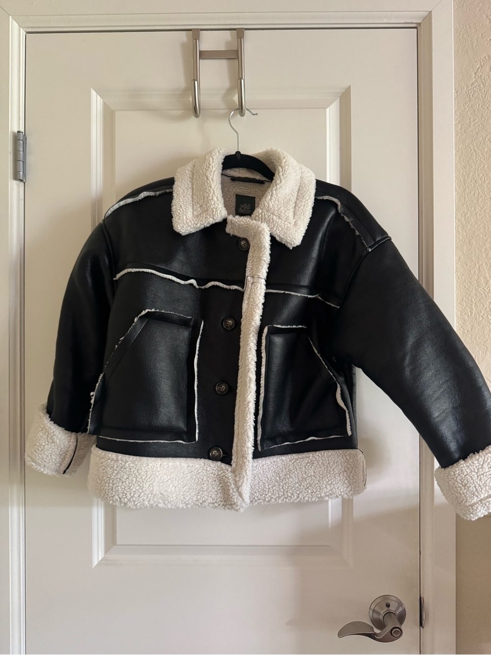 wild fable Black Faux Leather Sherpa-Trim Jacket